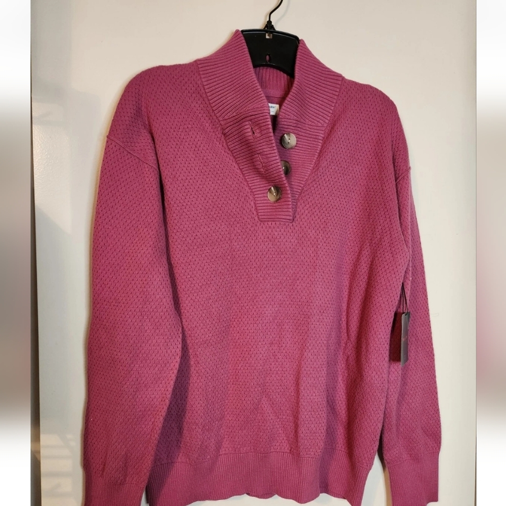 TOMMY JOHN Sweater Womens Medium Adaptable Knit Henley Pink Red Violet